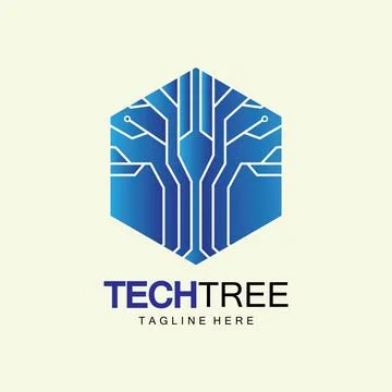 Tech tree logo concept,green network technology logo vector.tech tree electri Illustrazione stock