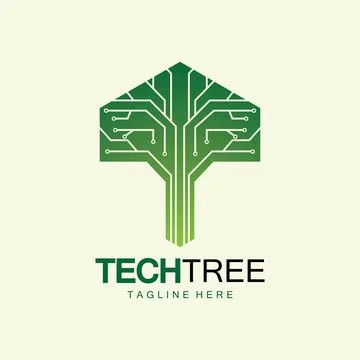 Tech tree logo concept,green network technology logo vector.tech tree electri Stock Illustration