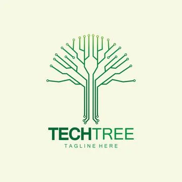 Tech tree logo concept,green network technology logo vector.tech tree electri Stock Illustration