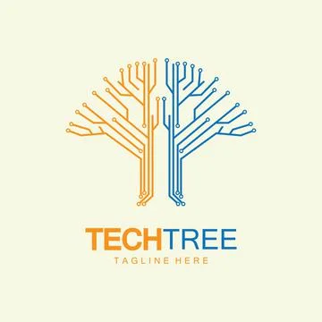 Tech tree logo concept,green network technology logo vector.tech tree electri Illustrazione stock
