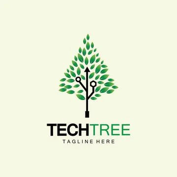 Tech tree logo concept,green network technology logo vector.tech tree electri Illustrazione stock