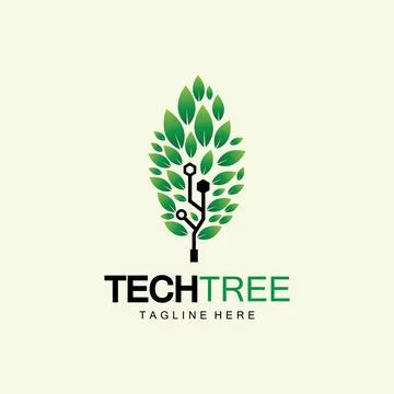 Tech tree logo concept,green network technology logo vector.tech tree electri Illustrazione stock