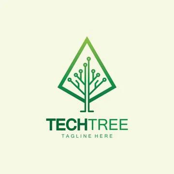 Tech tree logo concept,green network technology logo vector.tech tree electri Illustrazione stock