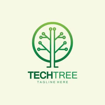 Tech tree logo concept,green network technology logo vector.tech tree electri Illustrazione stock