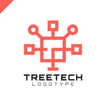 Tech tree square chip integrate technology element icons business logo Illustrazione stock