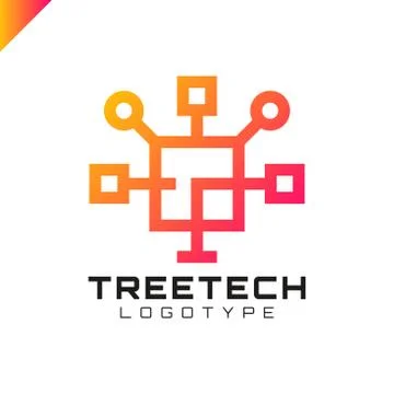 Tech tree square chip integrate technology element icons business logo Stockillustratie