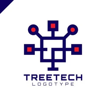 Tech tree square chip integrate technology element icons business logo Illustrazione stock