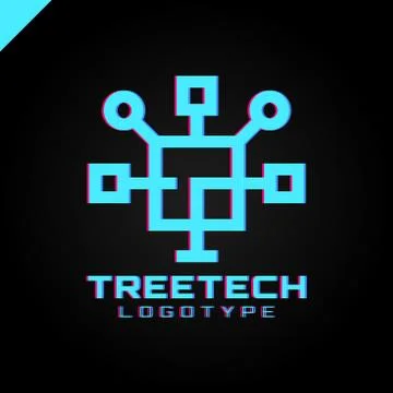 Tech tree square chip integrate technology element icons business logo Illustrazione stock
