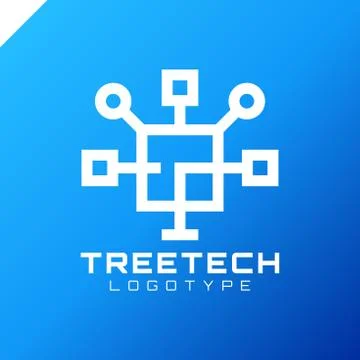 Tech tree square chip integrate technology element icons business logo Illustrazione stock