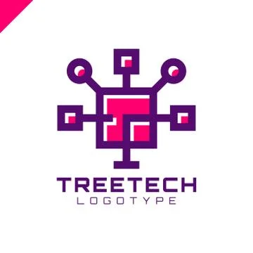 Tech tree square chip integrate technology element icons business logo Illustrazione stock