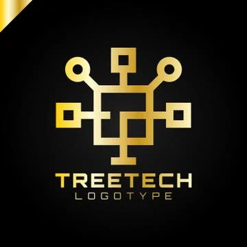 Tech tree square chip integrate technology element icons business logo Illustrazione stock