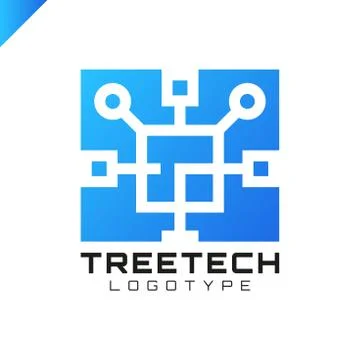 Tech tree square chip integrate technology element icons business logo Illustrazione stock