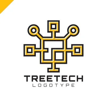 Tech tree square chip integrate technology element icons business logo Illustrazione stock
