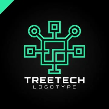 Tech tree square chip integrate technology element icons business logo Illustrazione stock