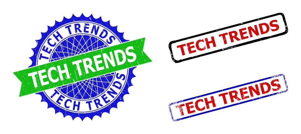 TECH TRENDS Rosette and Rectangle Bicolor Stamp Seals with Rubber Styles Stock Illustration