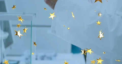 Tech via tweezers placing sample on scale for weighing, star overlay obscuring, Stock Footage 329551225