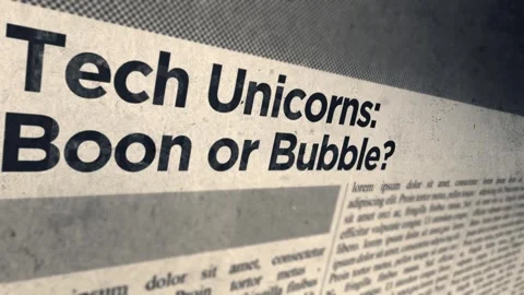 Tech Unicorns Boon or Bubble Headline Newspaper Title Stock Footage 317056096