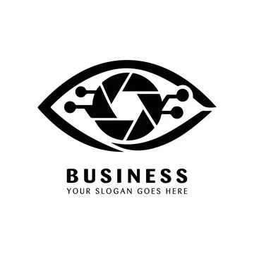 Tech Vision Camera Logo Design with Digital Eye and Shutter Stock Illustration