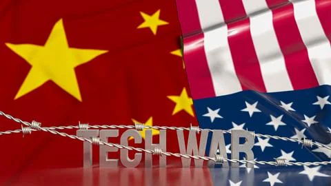 The Tech war text and barbed wire for Business or technology concept 3d ren.. Stock Photos