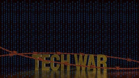 The Tech war text and barbed wire for Business or technology concept 3d ren.. Foto stock