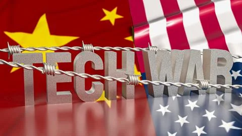 The Tech war text and barbed wire for Business or technology concept 3d ren.. Stock Photos