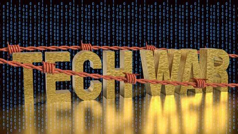 The Tech war text and barbed wire for Business or technology concept 3d ren.. Stock Photos