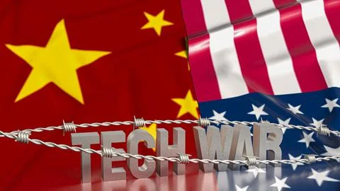 The Tech war text and barbed wire for Business or technology concept 3d ren.. Foto stock