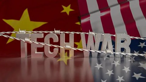 The Tech war text and barbed wire for Business or technology concept 3d ren.. Stock Photos