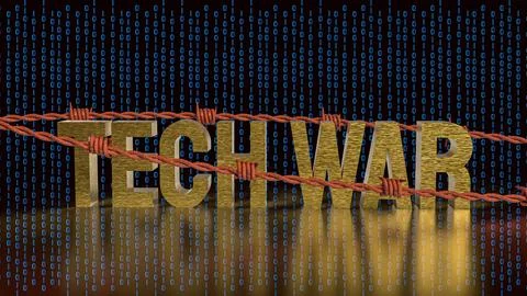 The Tech war text and barbed wire for Business or technology concept 3d ren.. Stock Photos