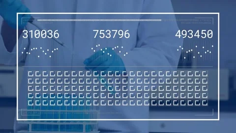 Tech wearing lab coat and teal gloves using pipette processing tubes at bench Stock Footage 332281678