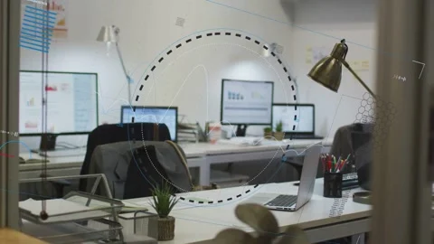 Tech workstation staying static on scene start while dashed circle appearing, Stock Footage 333351127