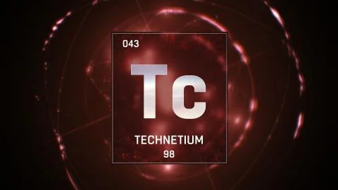 Technetium as Element 43 of the Periodic Table 3D illustration on red background 스톡 일러스트