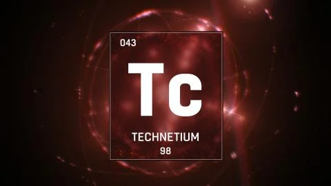 Technetium as Element 43 of the Periodic Table 3D illustration on red background 스톡 일러스트