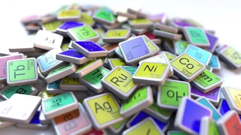 Technetium Tc block on the pile of periodic table of the chemical elements Stock Footage