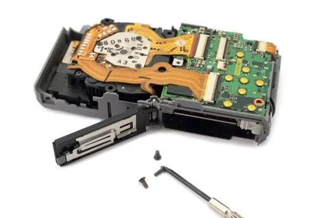 Technic repair with screw electronic micro on white background Stock Photos