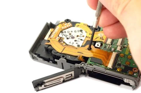 Technic repair with screw  micro electronic Foto stock