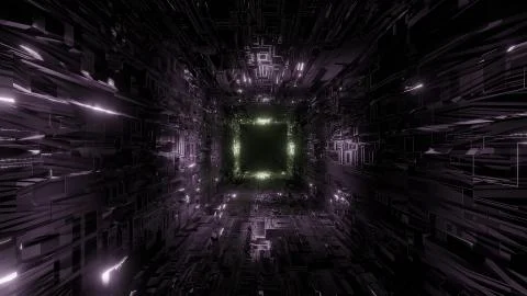 Technic technology space tunnel background wallpaper 3d rendering 3d Stock Illustration