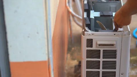 Technical air condition checking and cleaning on hot season  스톡 동영상 106854214