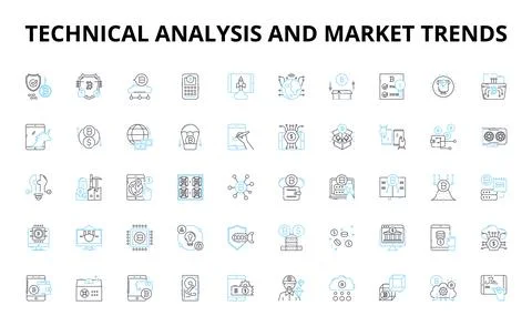 Technical analysis and market trends linear icons set. Resistance, Support Stockillustratie