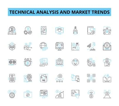 Technical analysis and market trends linear icons set. Resistance, Support Stockillustratie