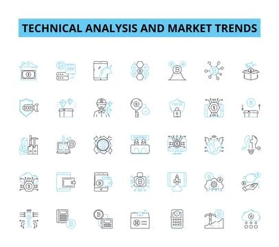 Technical analysis and market trends linear icons set. Resistance, Support Stockillustratie