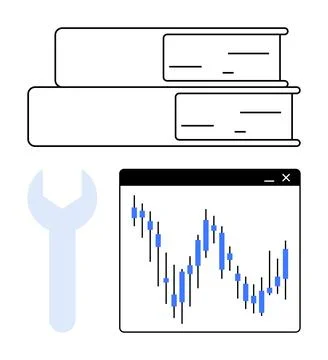 Technical Analysis Tools with Books and Chart 스톡 일러스트