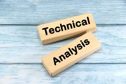 Technical Analysis wording  or text on wood block with blue background.Copy.. Stock Photos