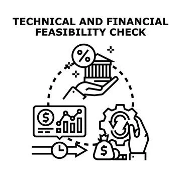 Technical and financial feasibility check evaluation process Stock Illustration