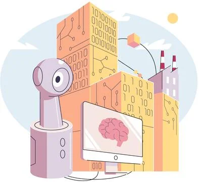 Technical and science innovation. Implementation of artificial Intelligence Stock Illustration