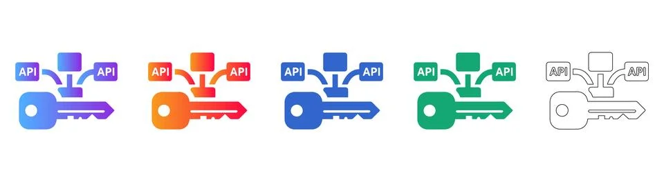 Technical API Key and Network Icons 库存插图