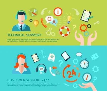 Technical Assistance And Support Banners Illustrazione stock