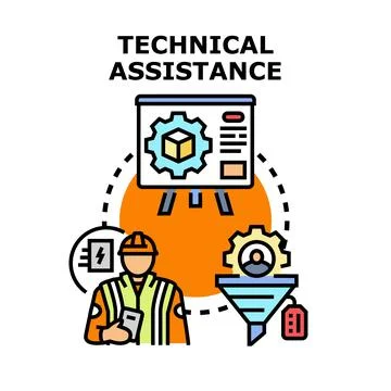Technical assistance concept with engineer and data analysis Stock Illustration