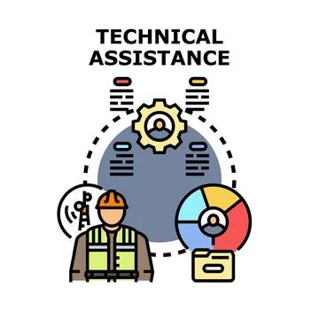 Technical assistance concept with engineer and data management Stock Illustration