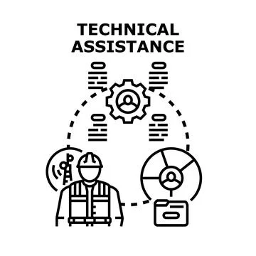 Technical assistance concept with engineer and data management Stock Illustration